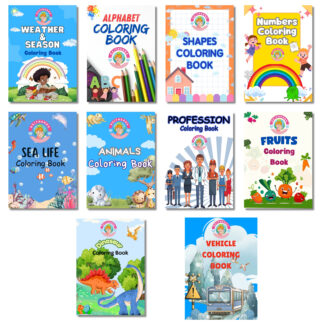 10-in-1 Coloring Book Set for Kids – Includes Alphabets, Animals, Shapes, Sea Creatures, Professions, Vehicles, Numbers, Dinosaurs, Seasons & Fruits | Ages 3–6 [Paperb